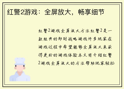 红警2游戏：全屏放大，畅享细节